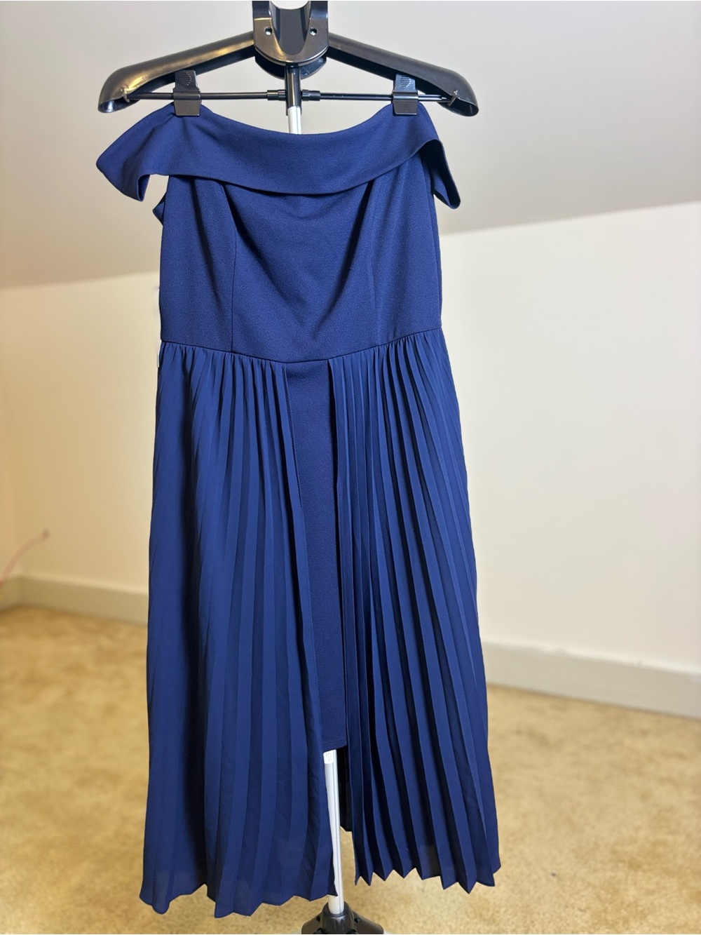New York & Company Off the -Shoulder Pleated Midi Dress - Royal Blue